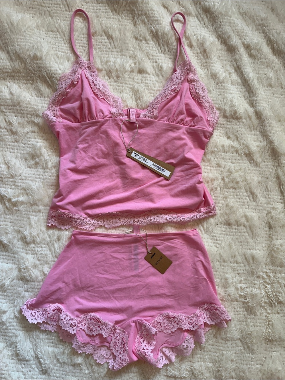 SKIMS Fits Everybody Lace-Trim Cami & BoyShort Set NWT